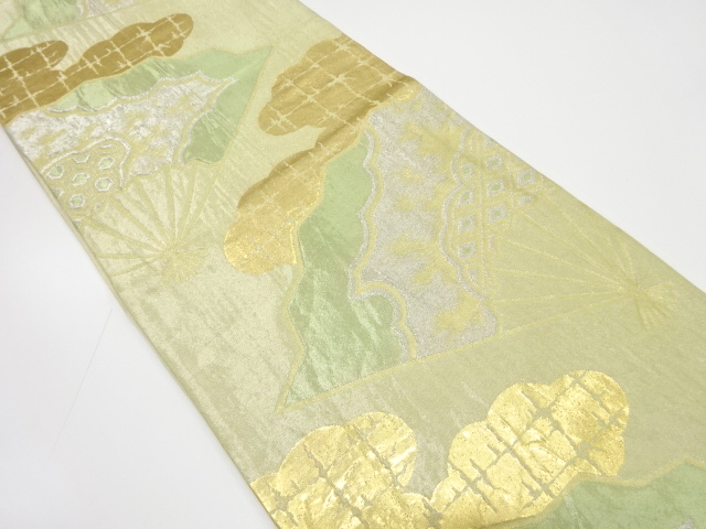 JAPANESE KIMONO / ANTIQUE FUKURO OBI / SILK / WOVEN FAN & CLOUD